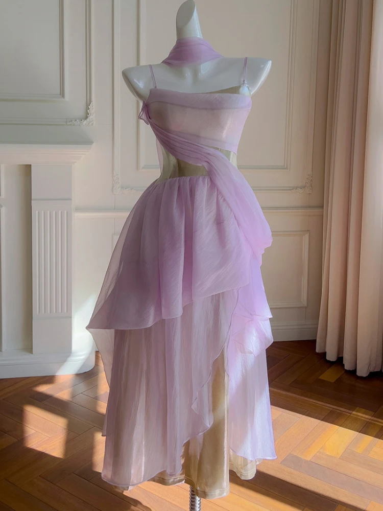 

Ele Purple Silk Chiffon Maxi Dr with Saes Holiday Vibes High Waist A-Line Skirt No Sve Long Dr for Young Women