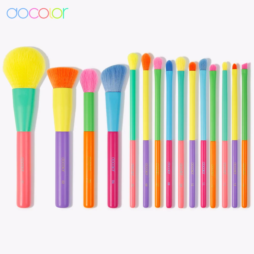 Docolor ชุด kuas Rias 15ชิ้นของขวัญแป้งทาหน้าสังเคราะห์รองพื้นคอนทัวร์บลัชออนแปรงแต่งหน้าผสมอายแชโดว์