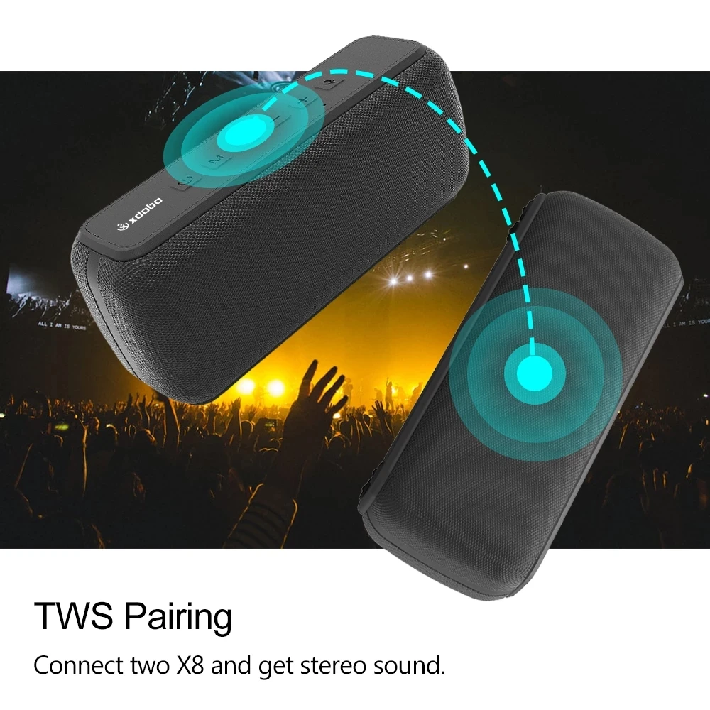 XDOBO X8 60W Portable Wireless Bluetooth Speakers TWS Bass with Subwoofer IPX5 Waterproof Connection distance 12m 15H Play time