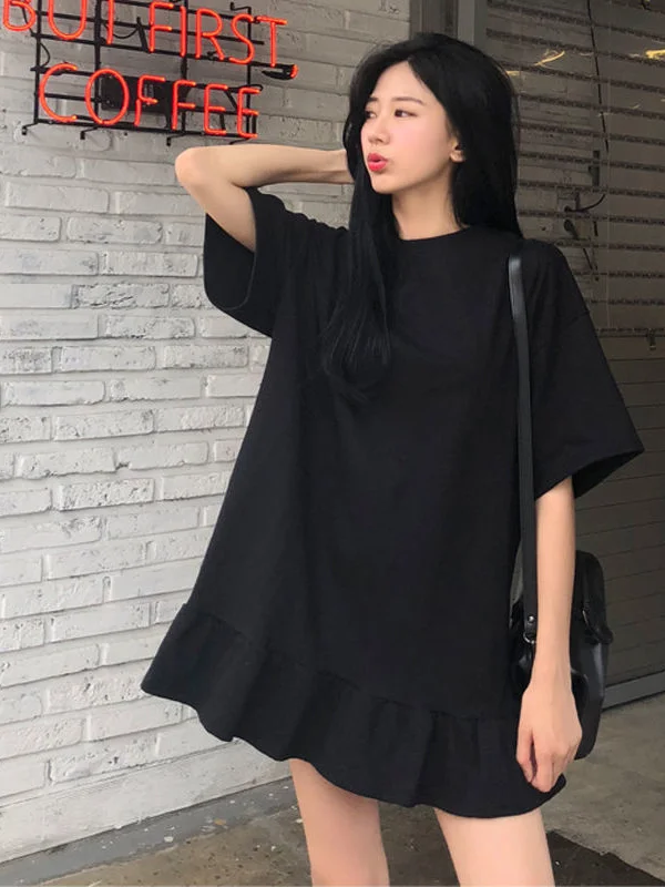 

plus Size Women's T-Shirt Dress Lazy Style round Neck Short Sleeve 300 Pounds Summer Loose Slimming Gauze Dress