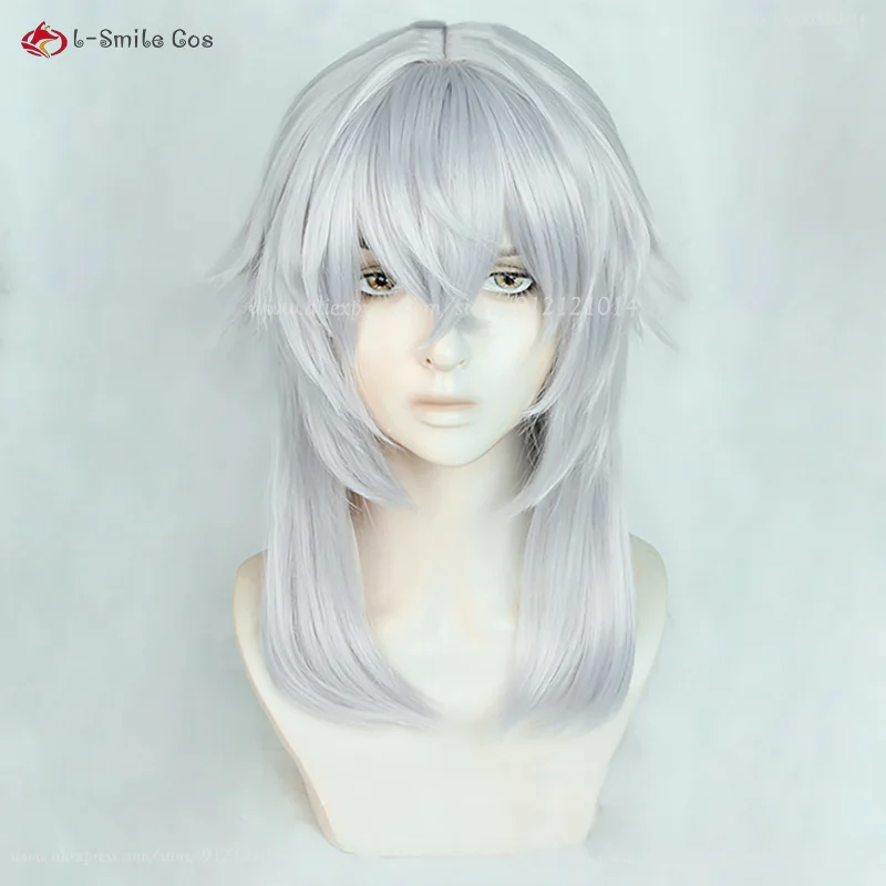 IN STOCK Anime Fukuzawa Yukichi Cosplay Wig Silver Grey Short Wig Heat Resistant Synthetic Hair Halloween Party Wigs + Wig Cap