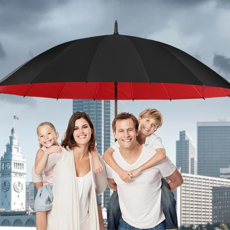 Long Handle Umbrella Windproof Rainproof Umbrella Double Layer Reinforced Household Rain Umbrellas Family Essential Rain Gear