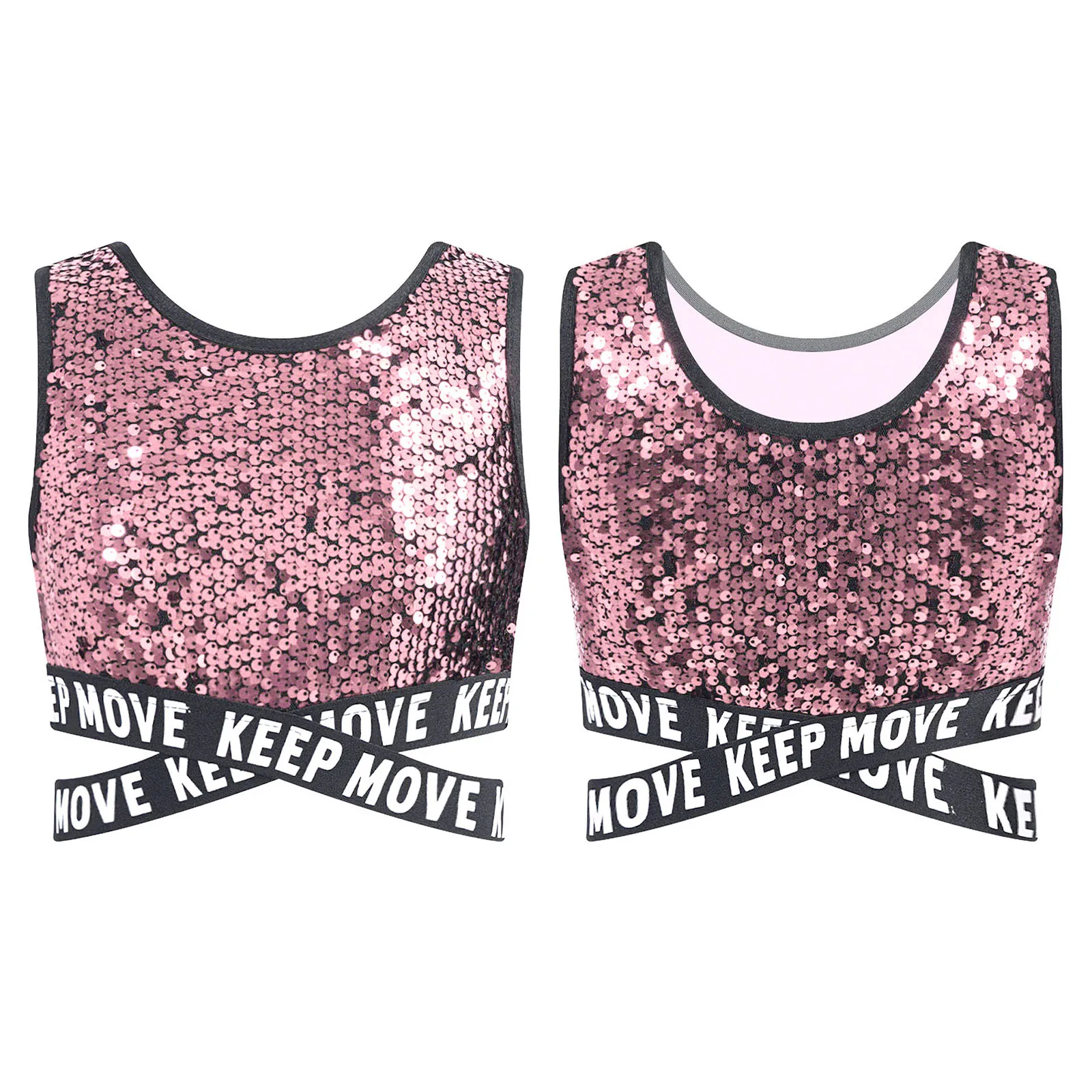 キッズファッション 子供 チアダンス クロップトップ ティーン ガールズ スパンコール ヒップホップ タンクトップ パフォーマンス ジャズダンス コスチューム フェスティバル 衣装