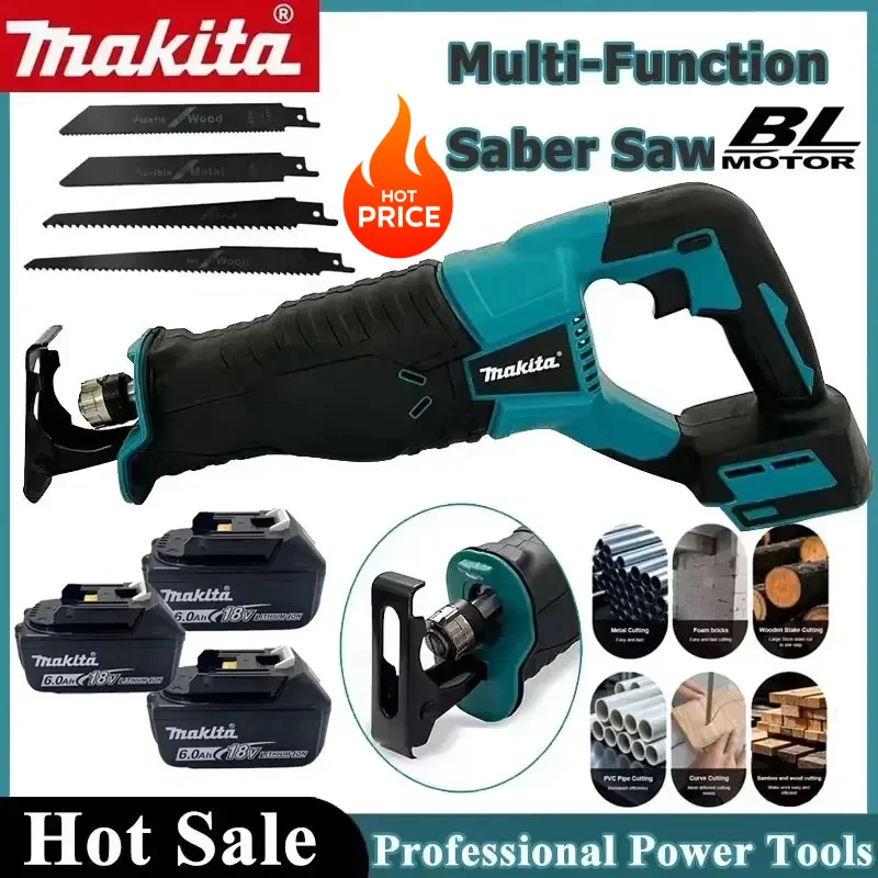 

Бесщеточная сабельная пила Makita, многофункциональный электрический инструмент для улицы, работающий от 18-вольтовой батареи, ручная мини-пила.