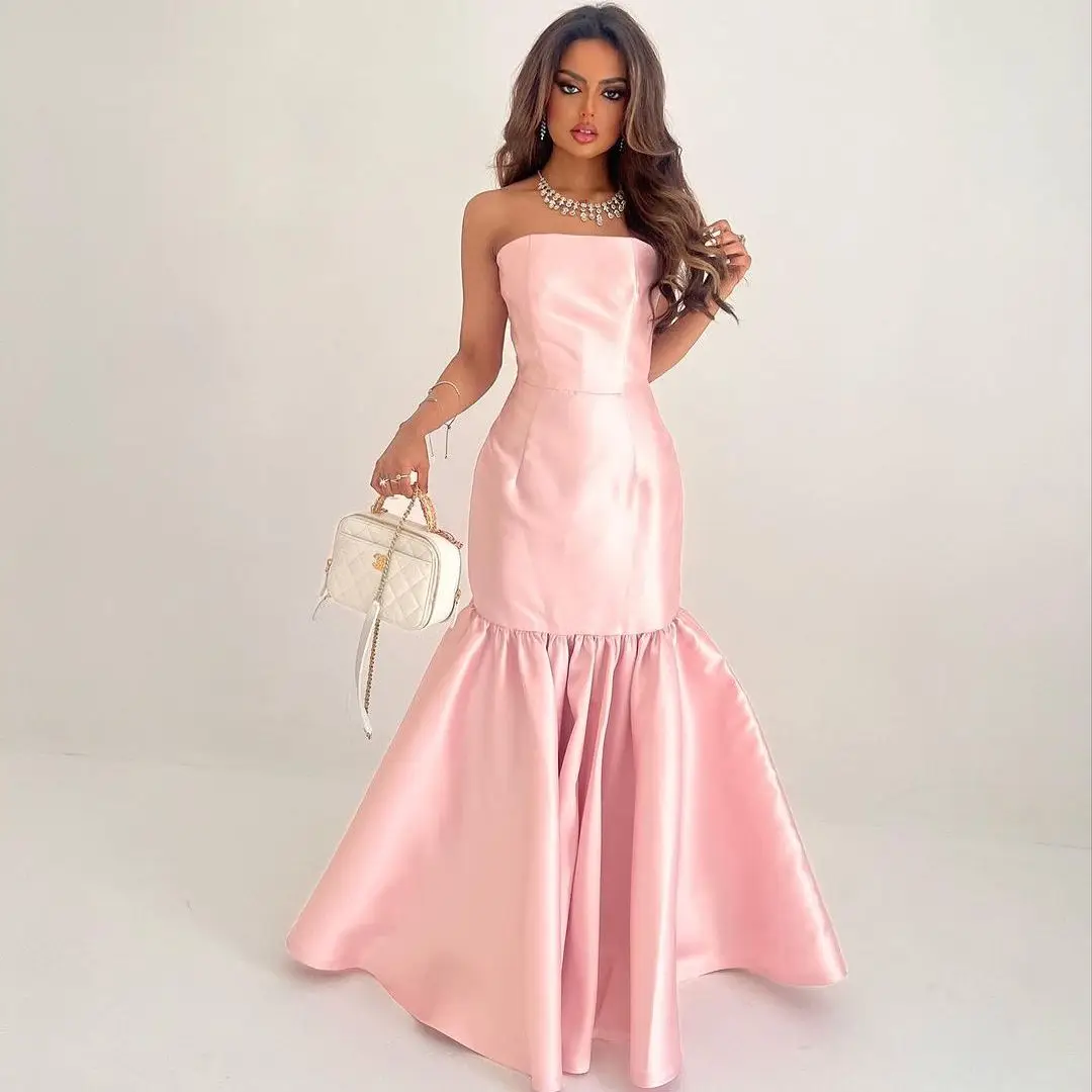 Pink Luxury Mermaid Prom Dresses Strapless Sleeveless Evening Dress 2023 Saudi Arabia Women's Formal Request Party Wedding