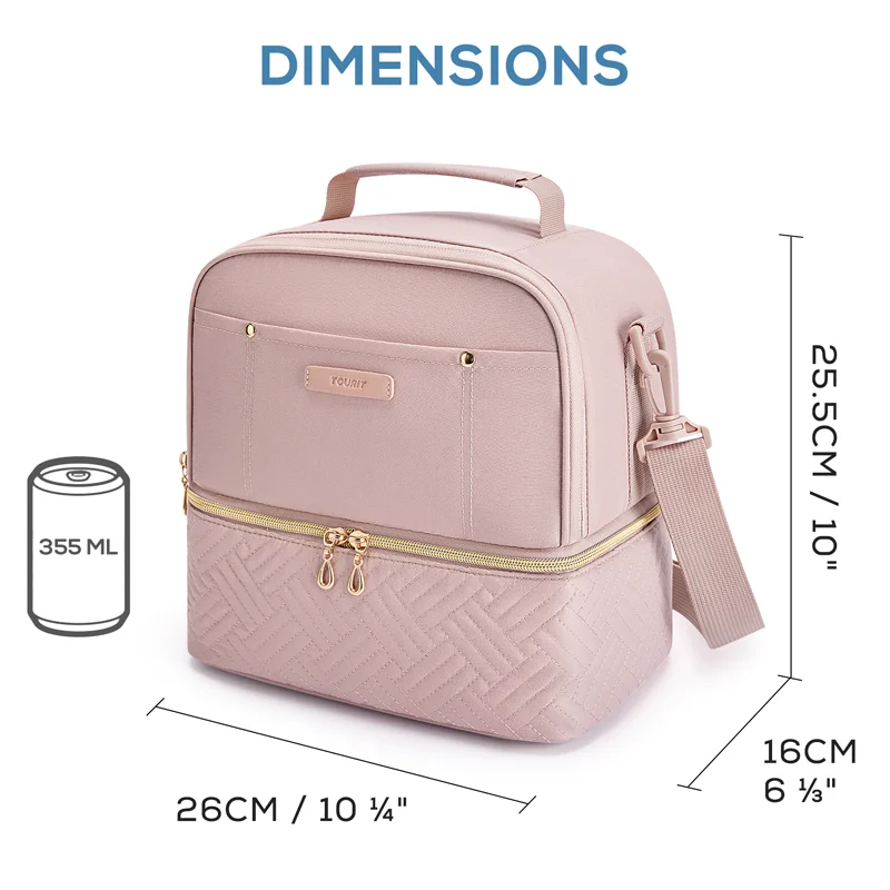 Waterproof Thermal Lunch Bag Women Double Deck Lunch Box Warmer Bento Case Box Container Office Worker Student Cooler Bag