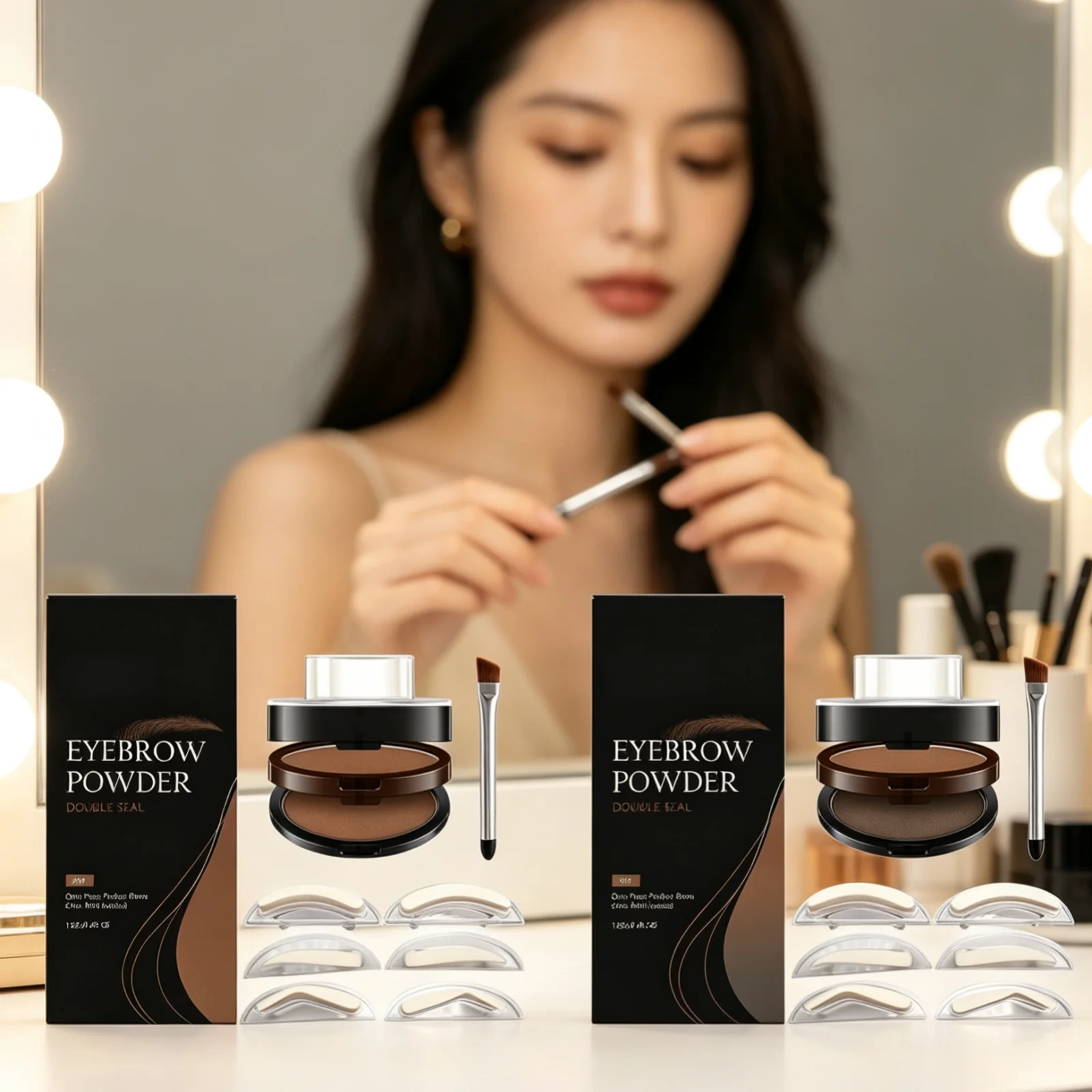 Eyebrow Powder One Press Perfect Brow Waterproof Sweatproof Long Lasting Natural Finish Nourish Eyebrow Makeup Set Two Color Box