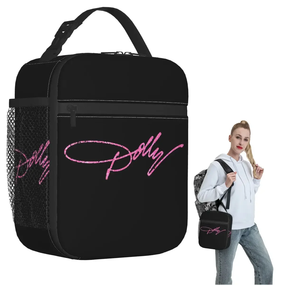 Dolly Parton Pink Sparkle Insulated Lunch Bag for Women Kids Portable Food Boxes Thermal Lunch Box Tote