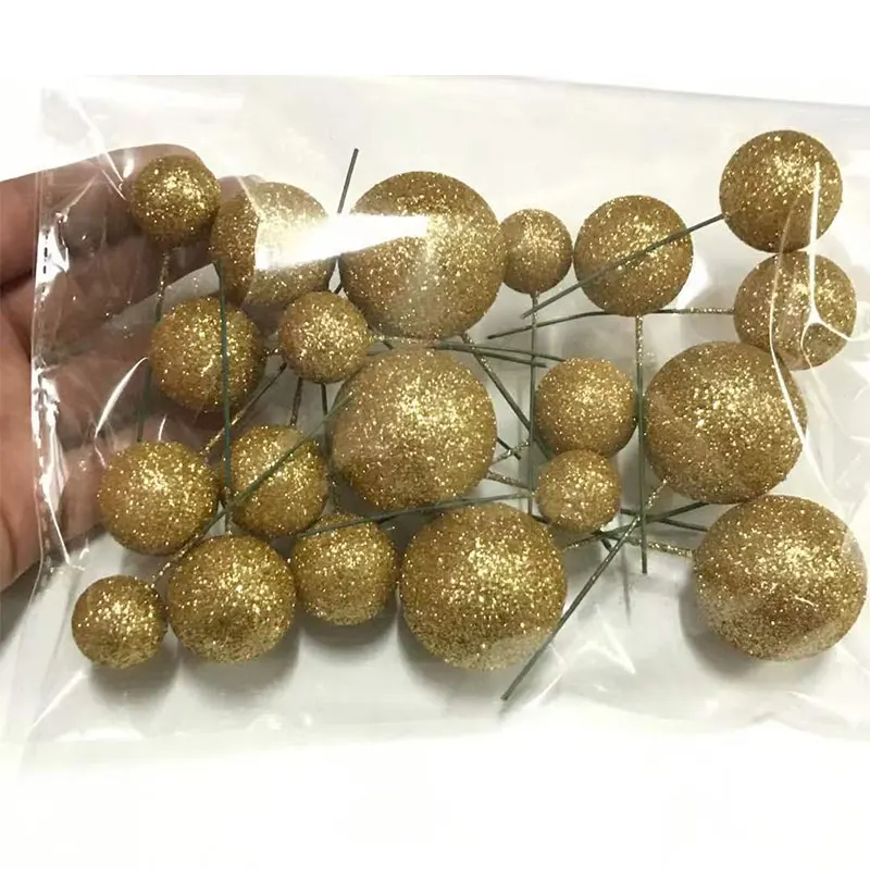 YOMDID 20 buah Set bola Topper kue 2 cm-4 cm kue ulang tahun dekorasi kue Natal untuk 2024 gateau pesta bola Glitter pernikahan