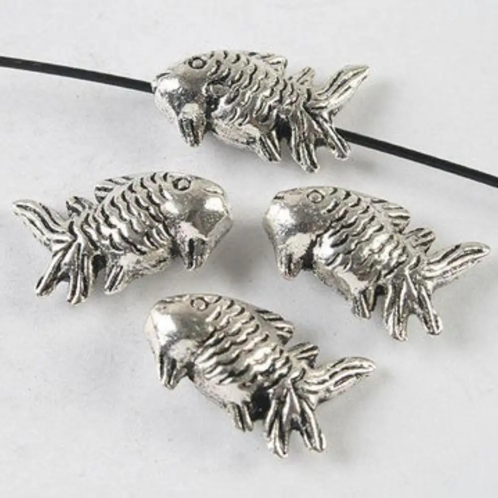 

5PCS 20.6x12.8mm hole:1.5mm DARK SILVER TONE FISH SPACER BEADS H3931