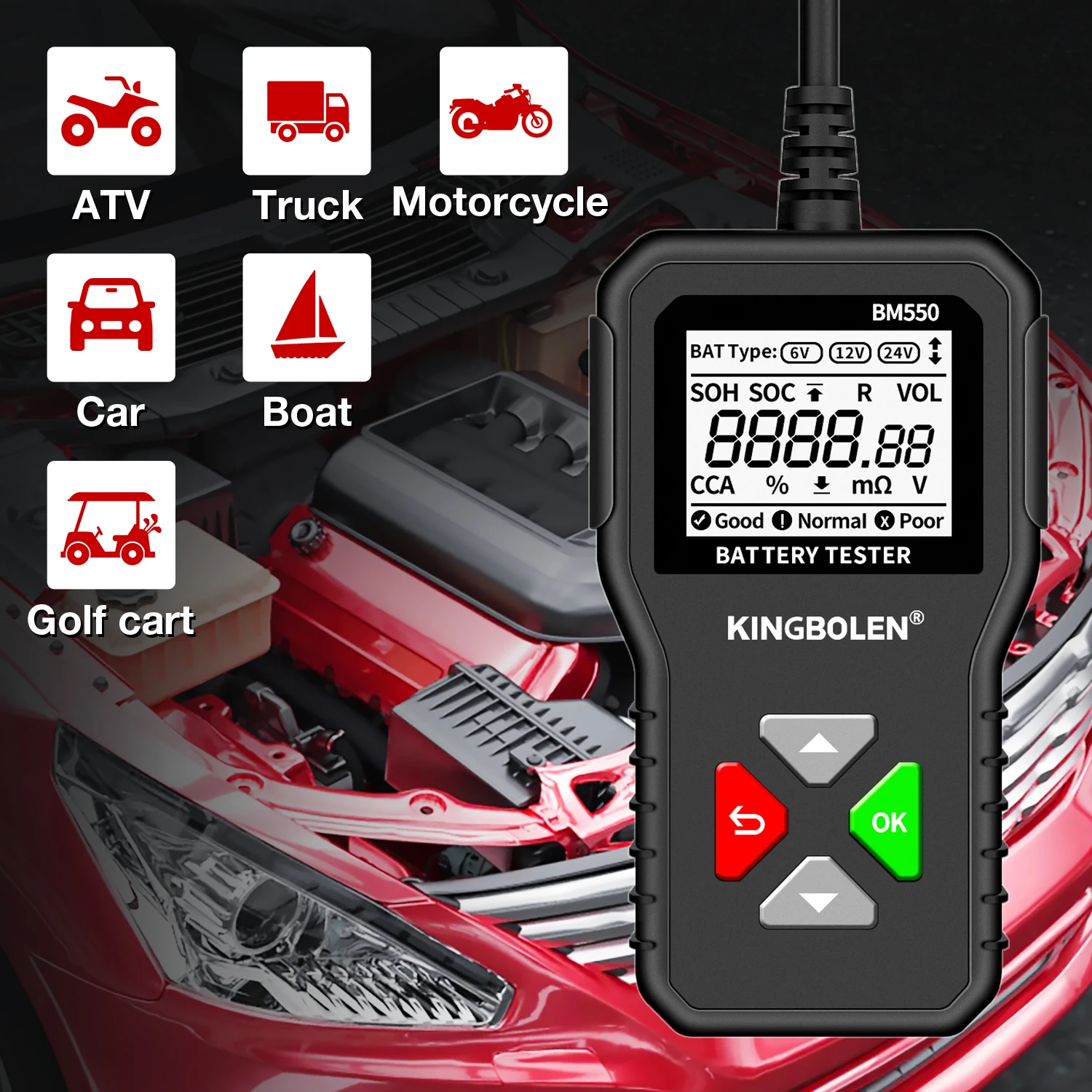 

New Product Ideas 2026 KINGBOLEN BM550 6V 12V 24V 100-2000 CCA Car Battery Tester Auto Battery Analyzer Car Battery Tool