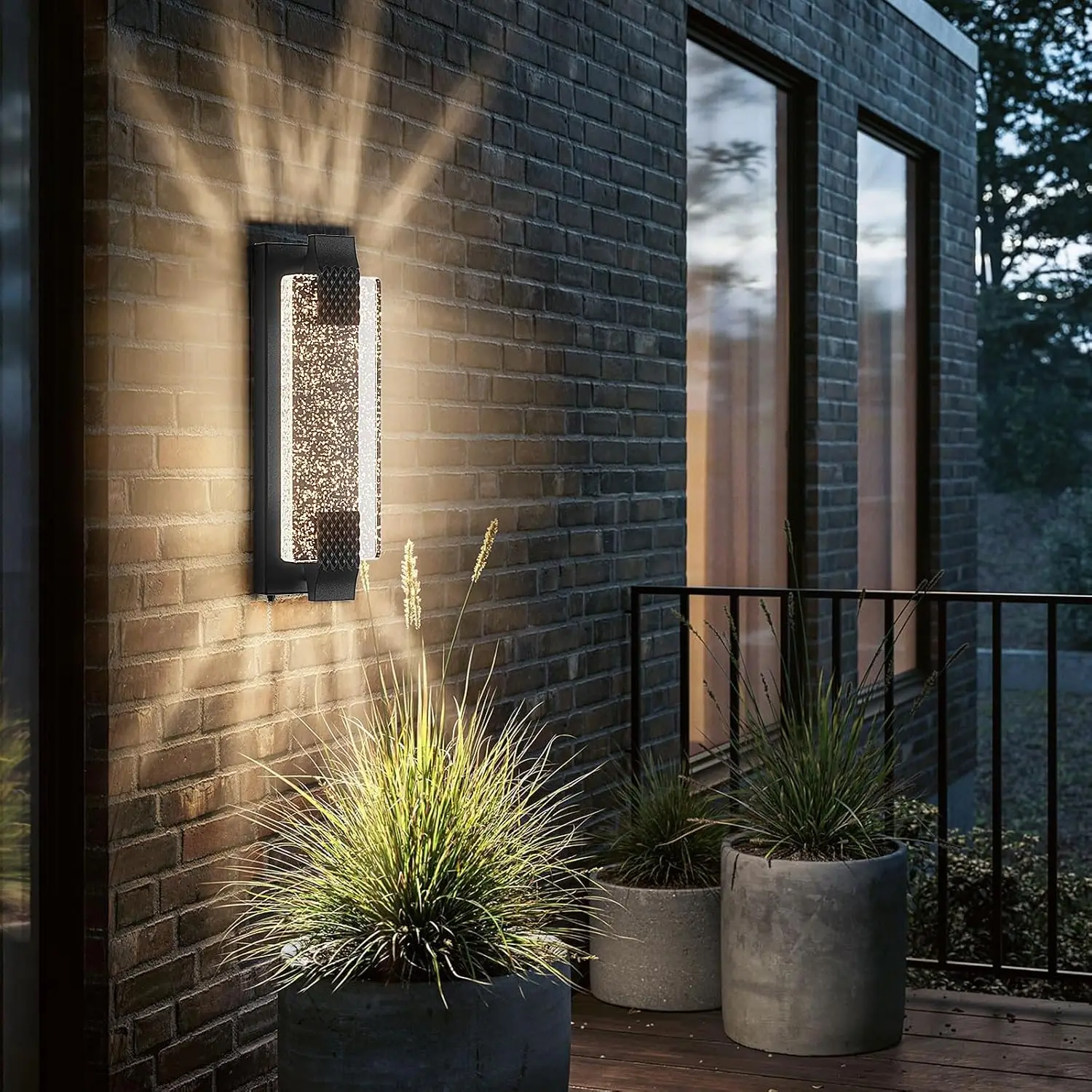 15.7" LED Outdoor Porch Light, Dusk to Dawn Sensor, Hardwired, IP65 Waterproof, Modern Wall Sconce for Patio, Yard, Garage