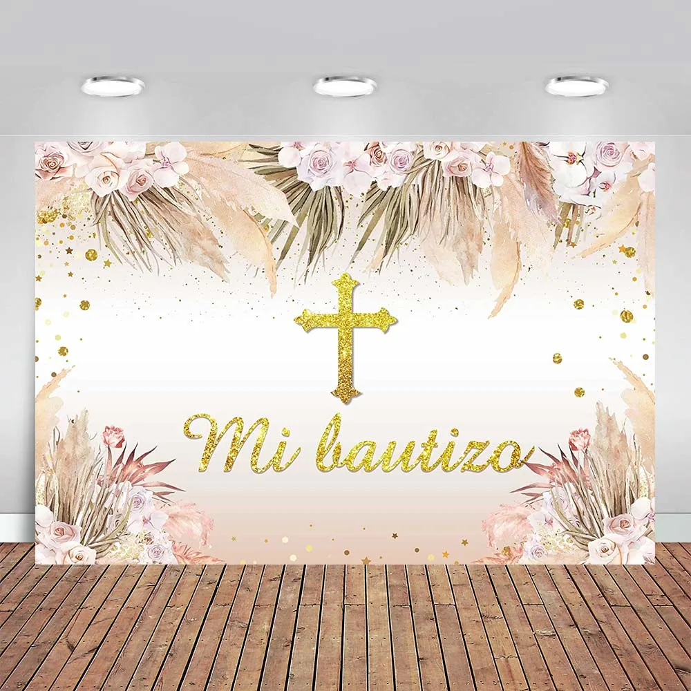 

Mi Bautizo Baptism Backdrop for Girls Mexican Pampas Grass Boho Baby Shower Theme Party Banner Decorations Newborn Pregnancy