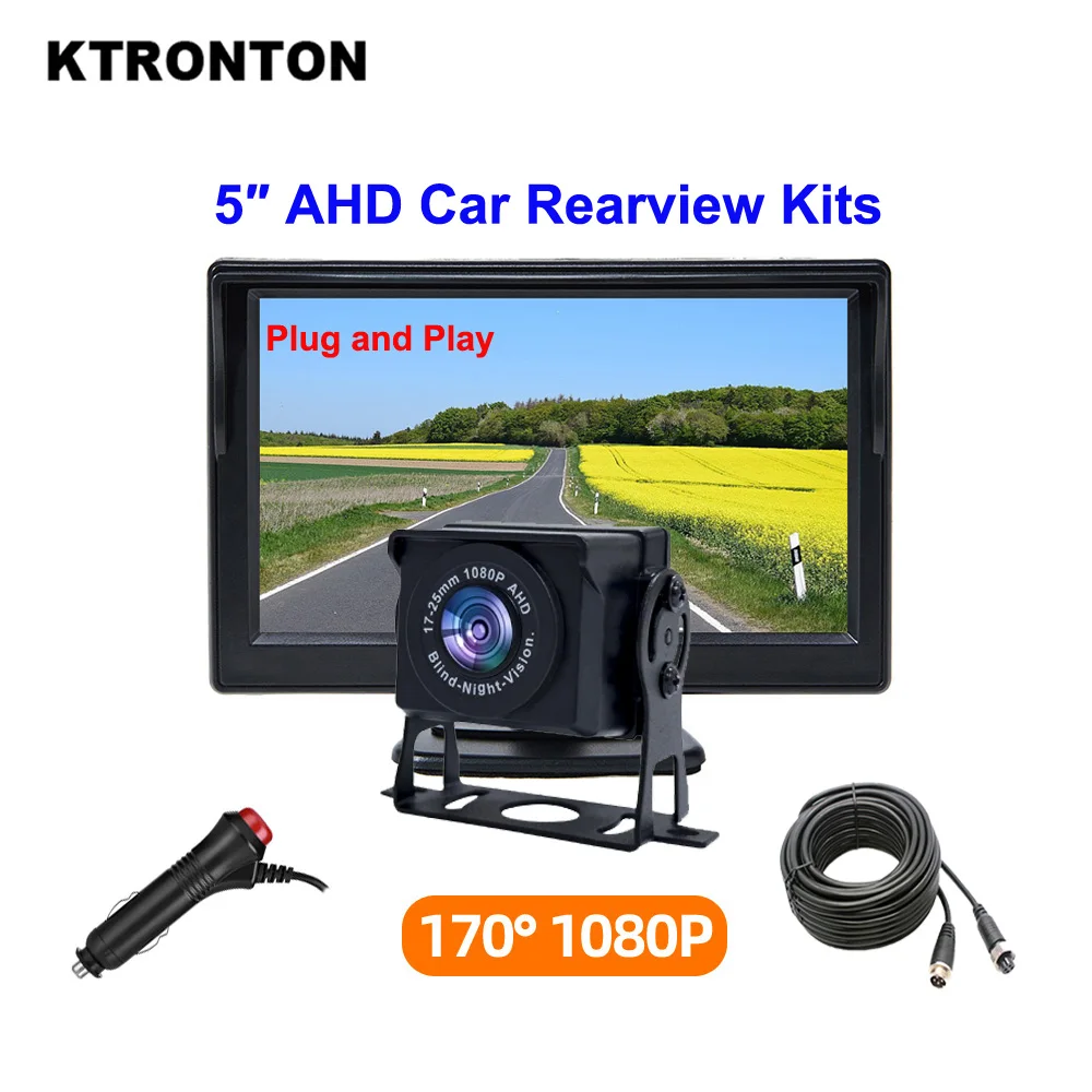 

AHD1080P Автомобильная резервная камера заднего вида с 5-дюймовым ЖК-экраном монитора для грузовика, автобуса, фургона, парковочная камера заднего вида, простая установка