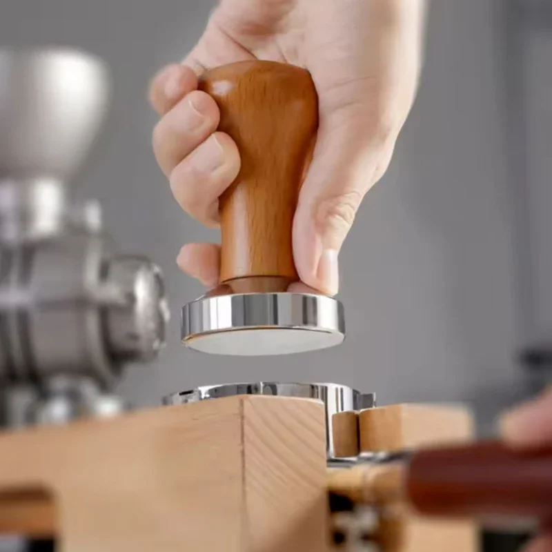 Espresso Coffee Tamper with Solid Wood Handle 304 Stainless Steel Base Detachable 51/53/58mm Design Powder Hammer Coffee Tool
