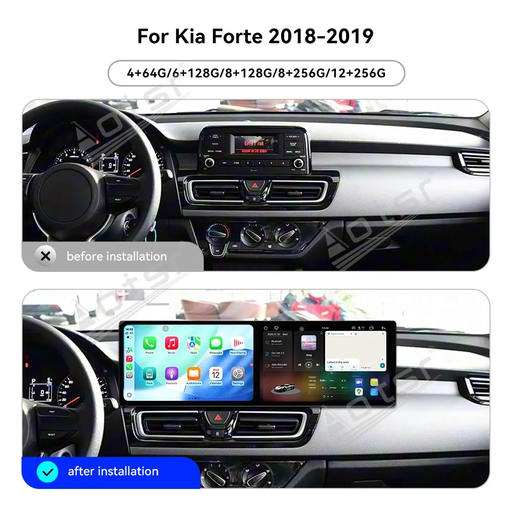 

Dual Screen 10.1 Inch Android 15 CarPlay Car Radio For Kia Forte 2018-2019 Touch Screen Multimedia Player GPS Navigation DSP