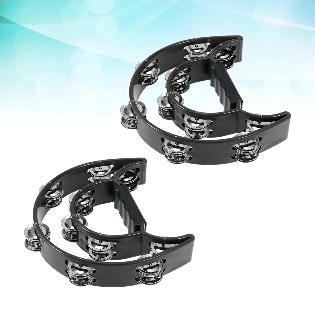 

2pcs Double Row Tambourine Half Moon Metal Musical Jingles Tambourine Hand Held Rattle for Bar Party (Black)