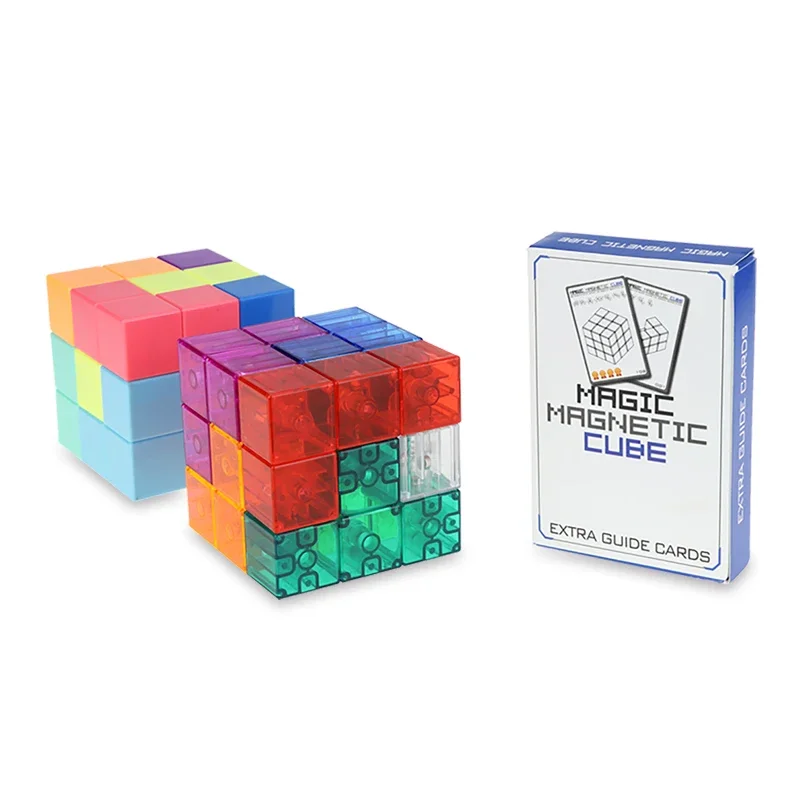 YJ DIY Magnetic Cube Building Blocks 3D Magnet Tile 7Pcs Set Puzzle Speed Cube 54pcs Guide Cards IntelligenceToys For Children