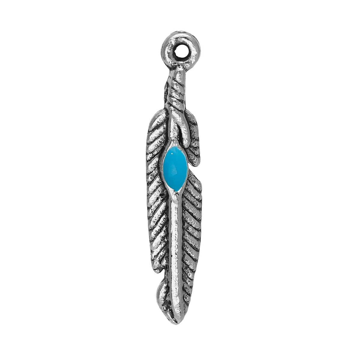 50pcs Bohemian Feather Charms Antique Silver Color Blue Enamel Metal Pendants DIY Making Necklace Vintage Jewelry Gifts 28mmx5mm