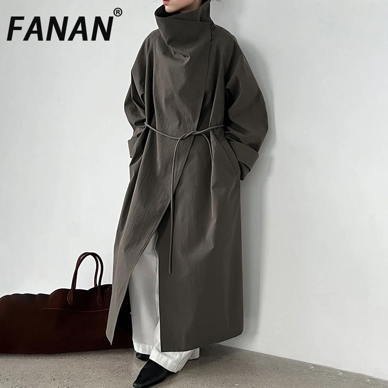 

FANAN элегантный длинный плащ нестандартного дизайна для женщин, ветровка с поясом и присборенной талией, офисные женские куртки, новинка осени 20225
