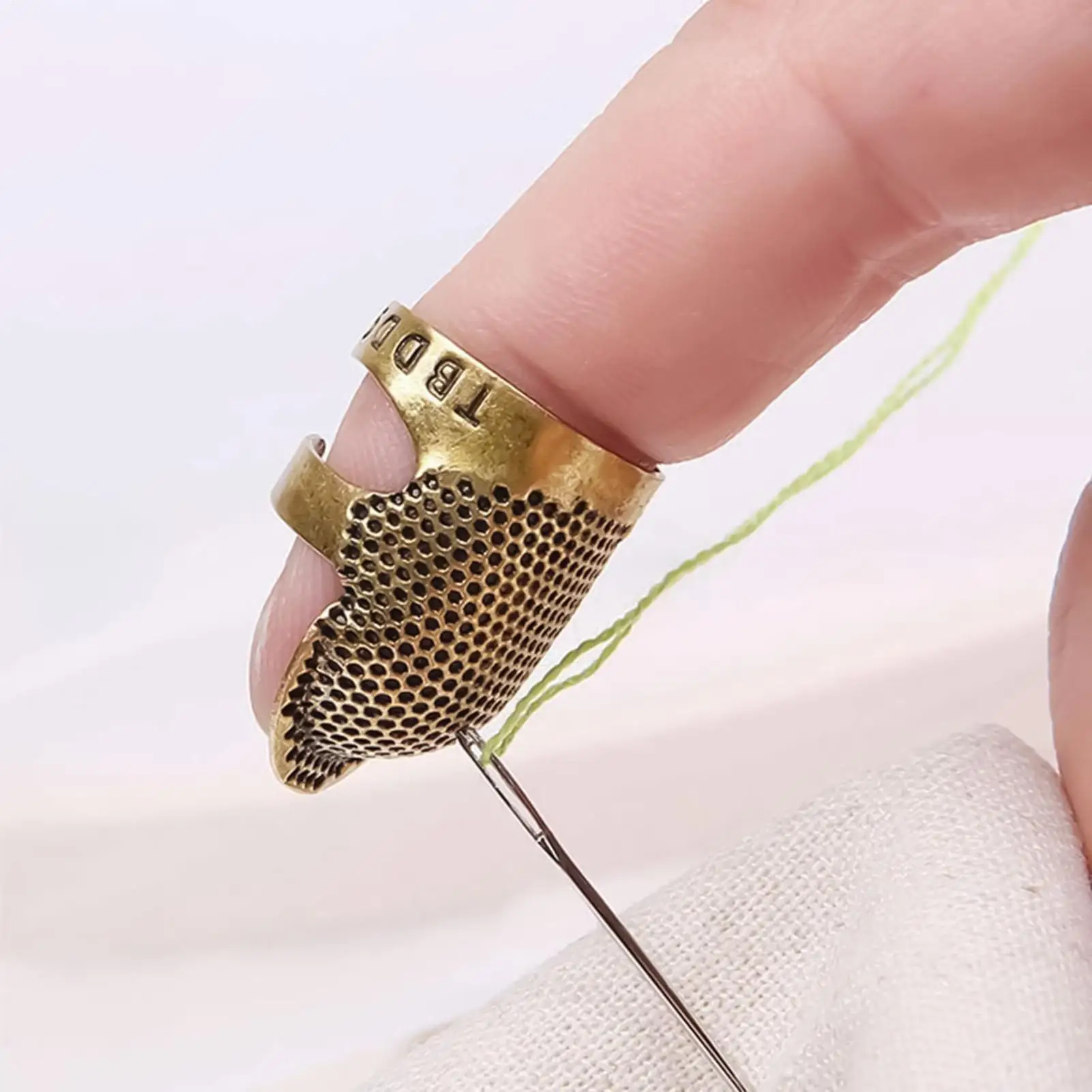 Adjustable Vintage Sewing Thimble 2Pcs Handmade Non-slip Embroidery against Ring Needle Presser Needle Hoop Finger Holder