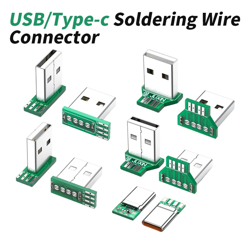 4Pin USB Elbow Connector 90 Degree 3A Bent Foot Soldering Board Plug wit Circuit Board TYPE-C Up/Down/Left/Right L-shaped Head