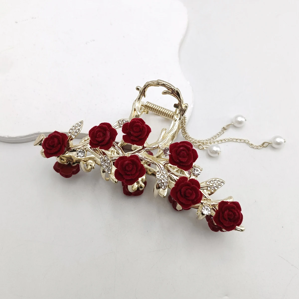 Mode Romatics Mode Antieke Rode Rozen Bloemen Haarklauwen Voor Vrouwen DiamondMetal Haaraccessoires