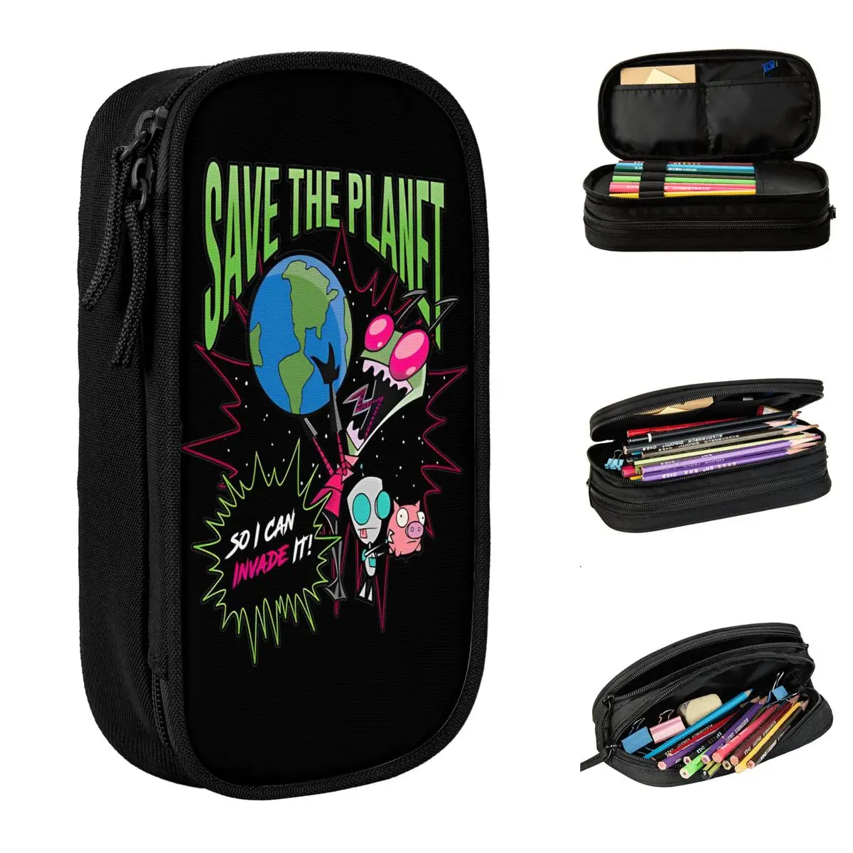 New Invader Zim Save Earth Day Pencil Cases Cartoon Pencil Pouch Pen for Student Big Capacity Bags Office Gift Stationery