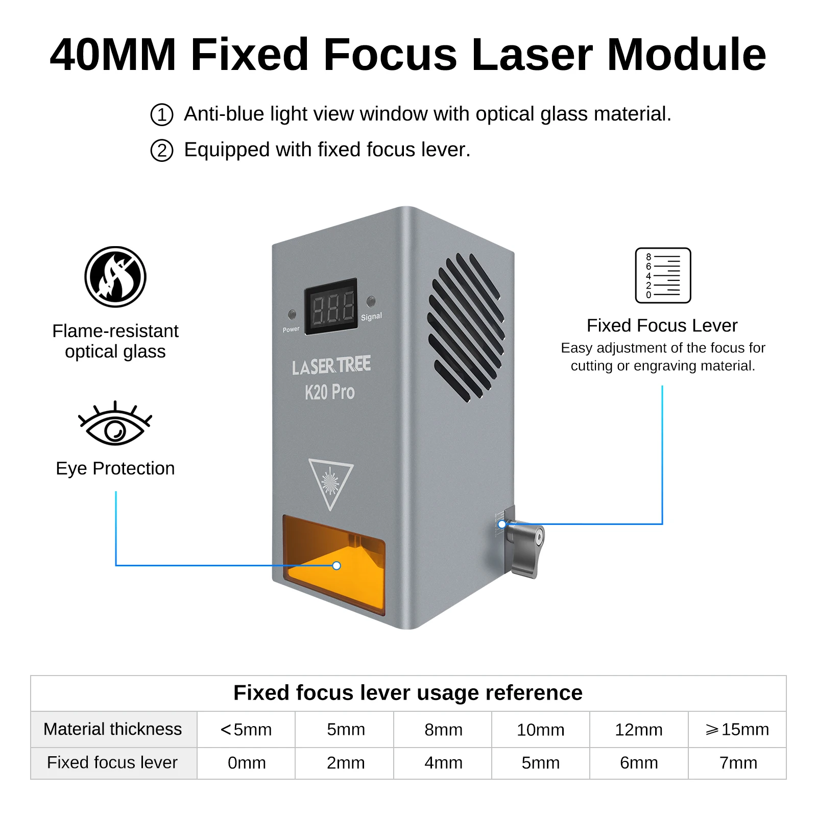 LASER TREE 10W 20W 30W 40W Testa laser a potenza ottica con air assist TTL Modulo luce blu per strumenti di incisione di taglio laser fai da te