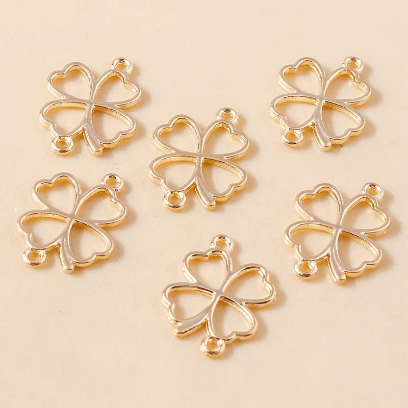 Leslie 50 Stück Blumen-Charms, glückliches irisches vierblättriges Kleeblatt, Gold, Silber, Farbe, Anhänger, antiker Schmuck, DIY, handgefertigtes Handwerk – Detail 3
