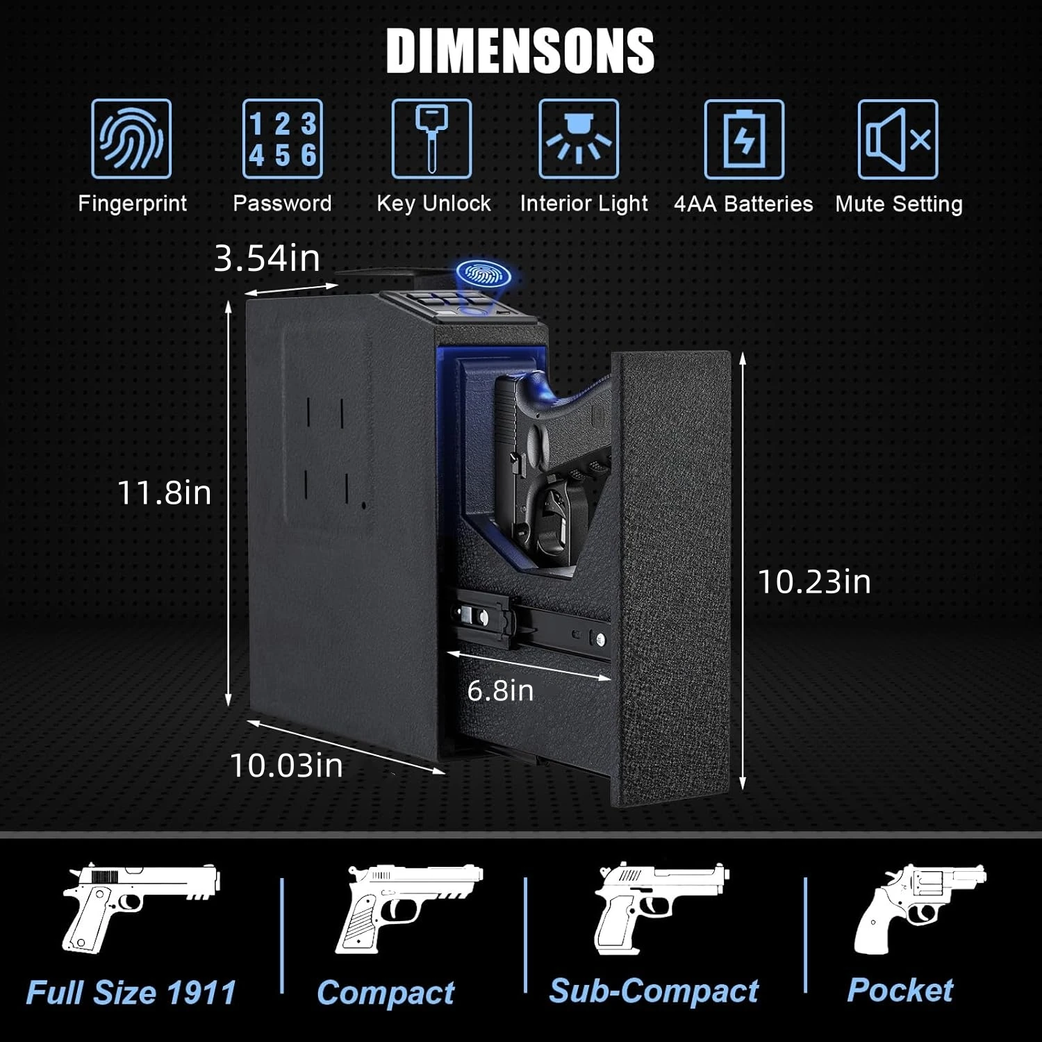 مسدس بيومتري آمن للمسدس، منضدة مثبتة على الوصول السريع، صندوق أمان آمن وتحويل، جهاز أمان للأسلحة النارية