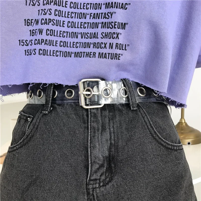 Women Clear Full Grommet Belt Female Disigner Punk Rivet Pin Buckle Waist Resin Plastic PVC Trouser Jeans Transparent Belts