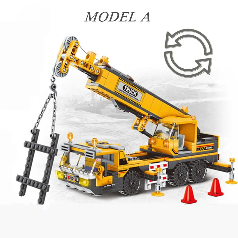 2IN1 CITY Engineering Heavy Truck Mechanical Tower Crane Construction Model Building Blocks Bricks Toys Birthday Gift Boys Set