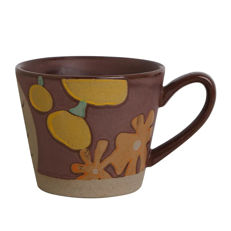 Retro Hand-painted Mug Rough Ceramic Rustic Style Floral Ceramic Personalized Instagram Underglaze Color Water Cup 5
