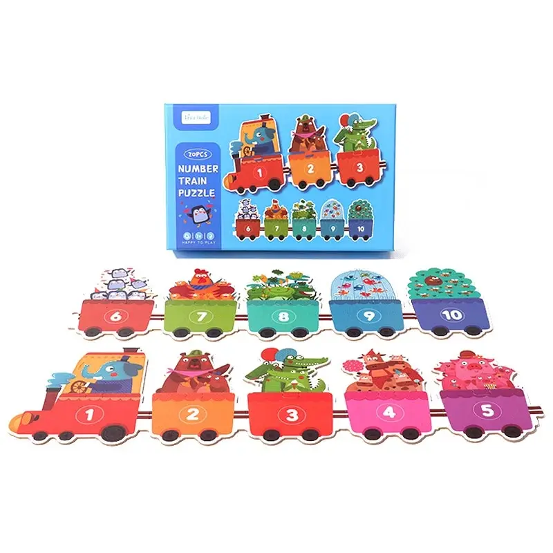 Children Train Puzzle Game Wooden Learning Education Animal Number Cognition Toys for Kids Montessori Matching Puzzle Big Size