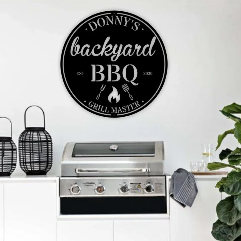 Personalized Backyard BBQ Metal Sign, Ideal Custom Outdoor Kitchen Decoration. A Thoughtful Grill Gift for Dad's Delight.