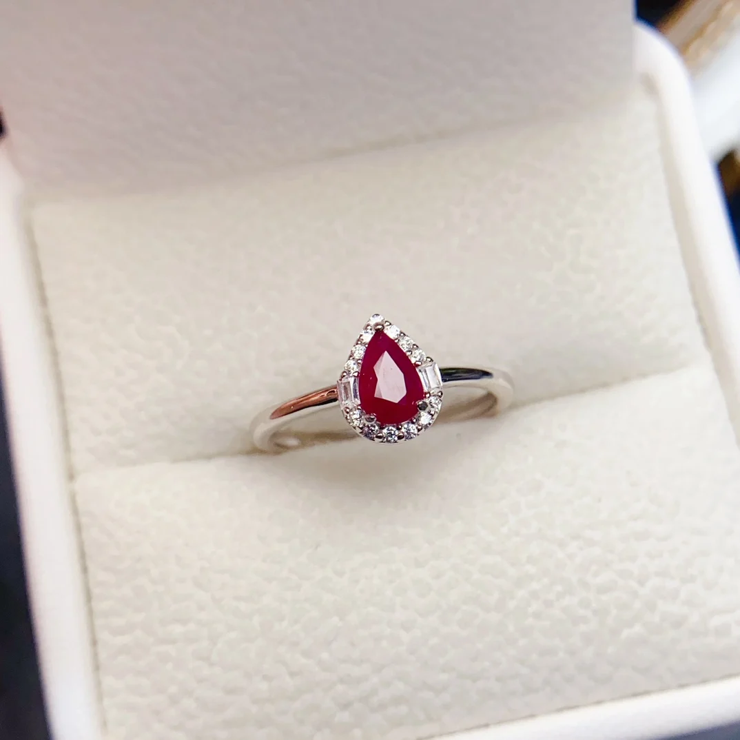 4*6mm Natural Ruby Ring Real S925 Sterling Silver Certificate Fashion Fine Simple Design Charm Weddings Jewelry for Women FS