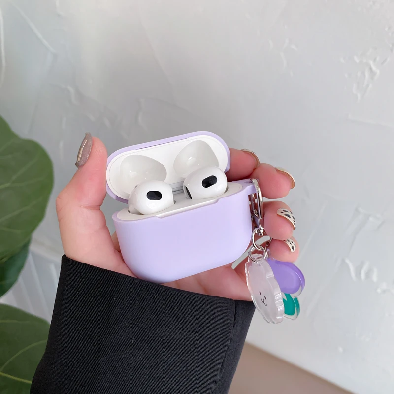 キーホルダー付きデラックスシリコンヘッドセット,Airpods 4, Airpod Pro 2,かわいいクマ,花,3用ケース