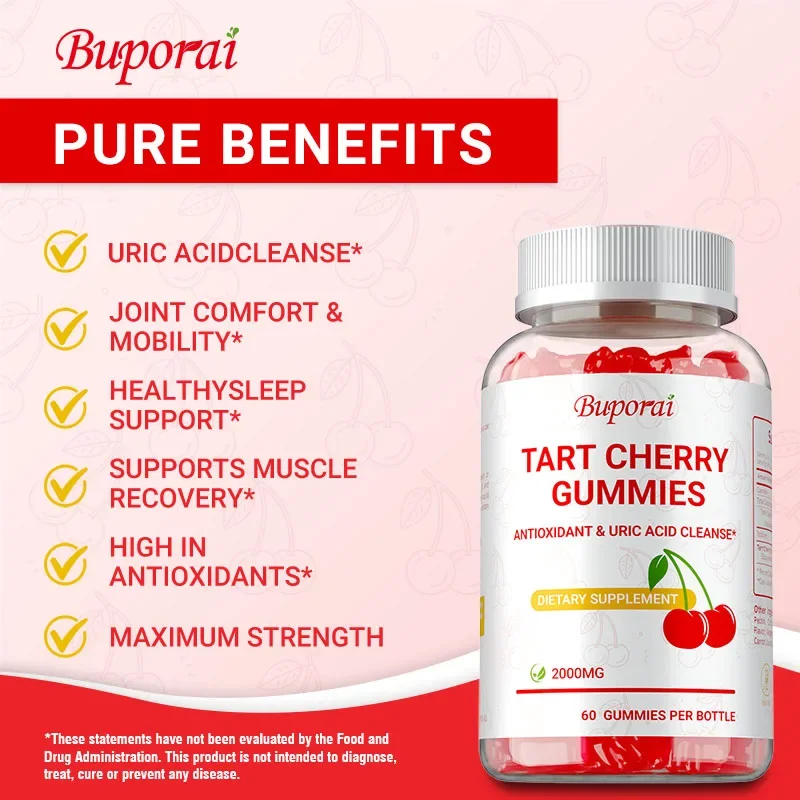 تارت الكرز Gummies 2000MG - مضاد للأكسدة، جيد لتنظيف وتطهير حمض اليوريك، وتخفيف تعب المفاصل، وتعزيز المناعة
