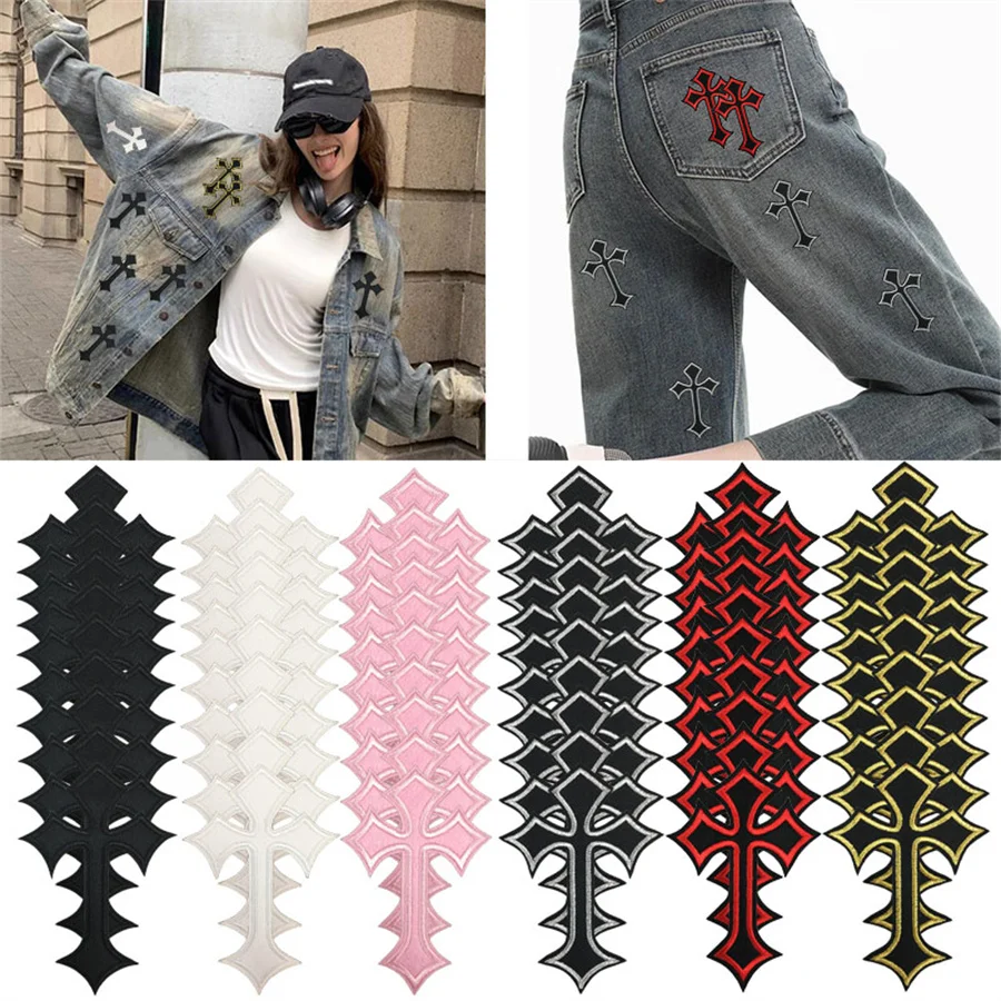 10 pcs Cross Design Medieval Gothic Sewing/Ironing On Patches, Decals On Clothes, Dresses, Hats,Jeans, Repair DIY Accessories