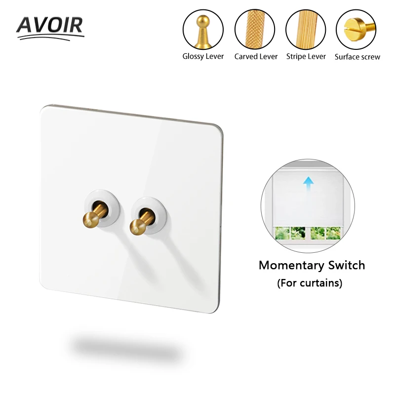 

Avoir White Wall Switch Socket 2 Way Retro Lever Toggle Switch Curtain Blind Momentry Switch 220V On Off Usb Outlet Light Dimmer