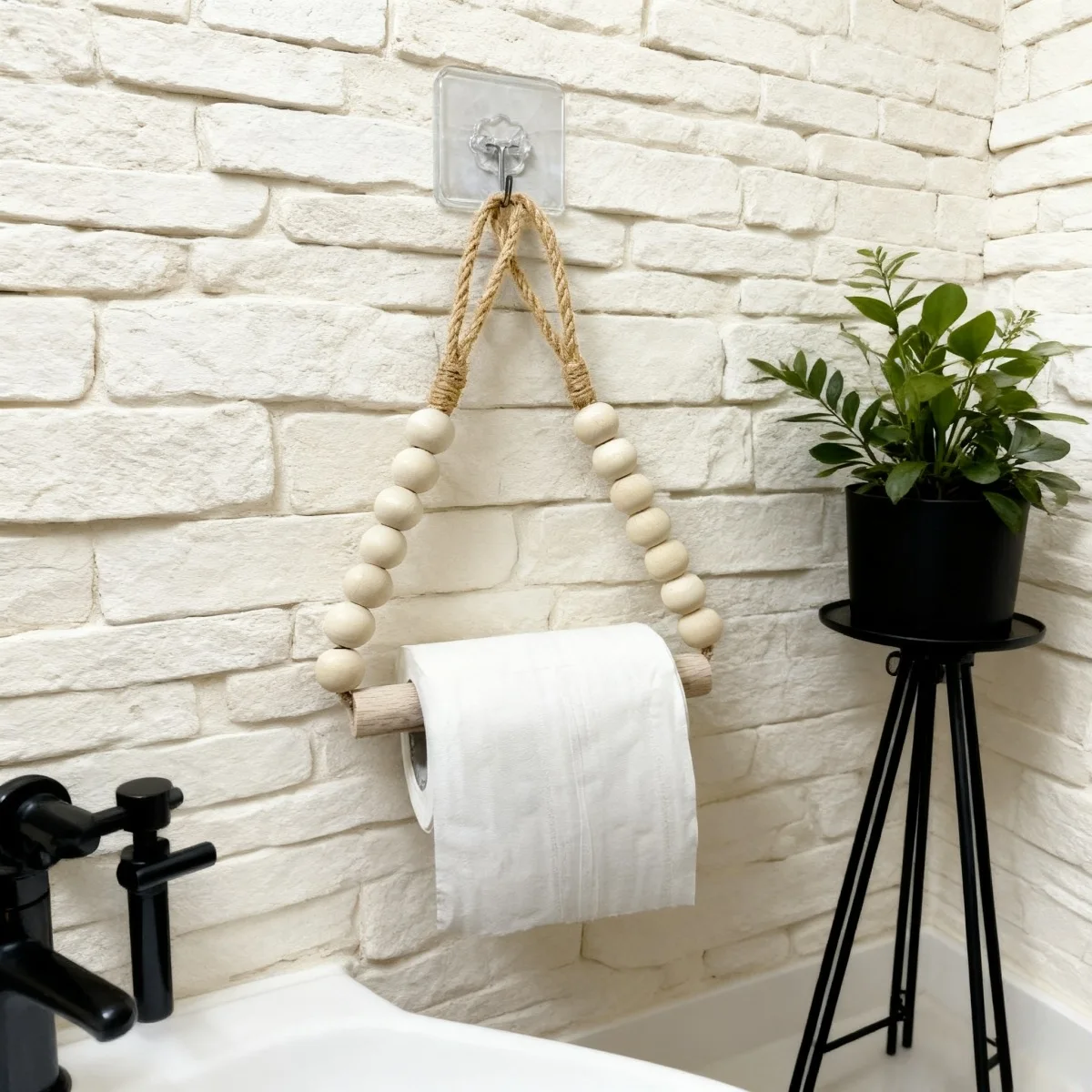 Toilet Paper Holder Natural Wood Bead Toilet Paper Roll Holder Toilet Paper Wall Mount Toilet Tissue Holder Bathroom Decor
