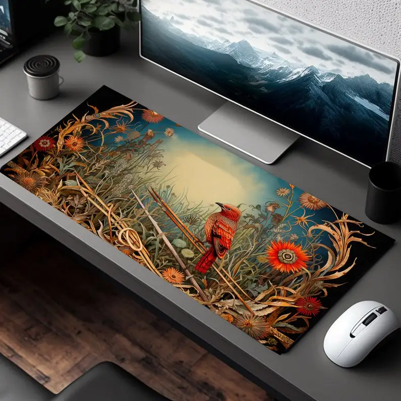 Red Bird Pattern Table Mat,non-slip and Waterproof Gaming Mousepad,office Gaming Desk Decoration Mat,a Perfect Gift for Friends.