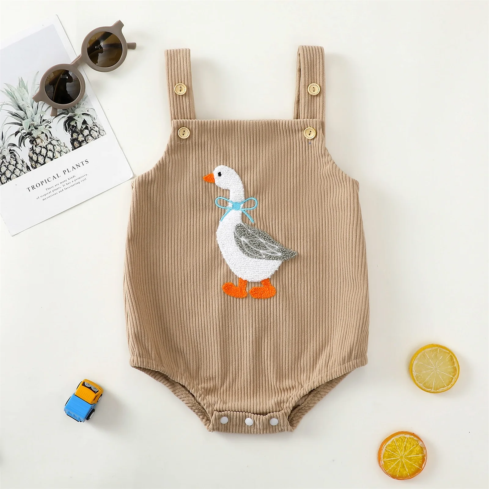 

Baby Girls Boys Rompers Halloween Clothes Pumpkin Smiling Face Duck Embroidery Sleeveless Overalls Bodysuits Jumpsuits