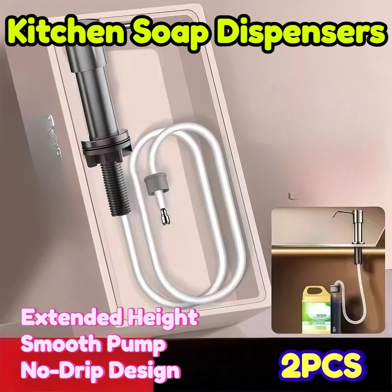 

Kitchen Soap Dispensers Stainless Steel Pump Extension Tube Fast Liquid Output Universal Durable Direct Link Large Bottles 2Pcs