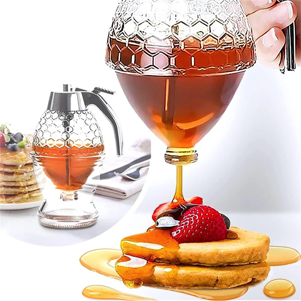 1pc No Drip Honey Dispenser with Stand Juice Syrup Cup Squeeze Bottle Storage Pot Honey Jar Container Kitchen Accessories