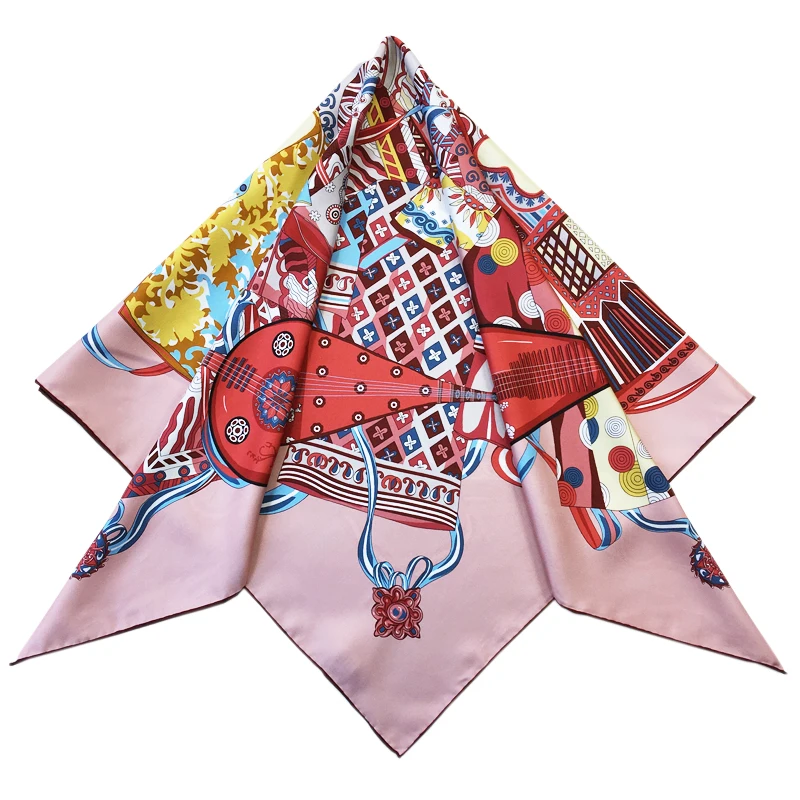 AB Sided Print Silk Scarf 90cm Mulberry Scarfs Square Bag Neck Hair Bandanas Hems Roller Shawls 90CM*90CM