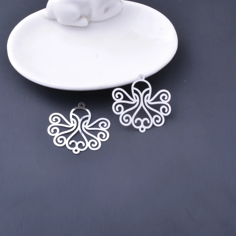 10 Stück Messing-Filigran-Anhänger, hohle goldene Elefanten-, Pfauen-, Oktopus- und Katzen-Motive, Edelstahl, DIY-Schmuckanhänger – Detail 8