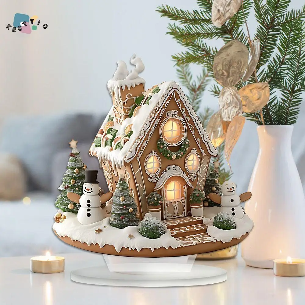 

2D Christmas Snow House Statue Acrylic Lightweight Xmas Magic House Figurine Wear Resistant Decorative Castle Snow House Desktop