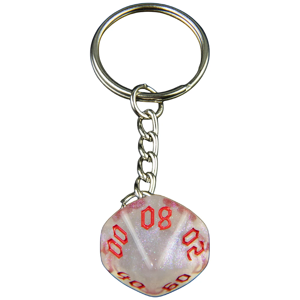 Glitter Dice Keychain Board Game Souvenirs D10(00-90) Keyring for Pouch Bag Wallet Pendant, Perfect for Board Game Fans